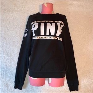 🎉HP🔥VS PINK Black Leopard Crewneck Sweater